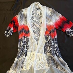 Size XL Cativa Sheer Crochet Open-Front Kimono - White